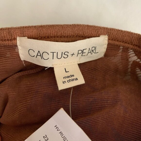 Cactus + Pearl Blouse Women's Rust Brown Large Cowl Neck Lace Overlay NWT - Picture 8 of 10
